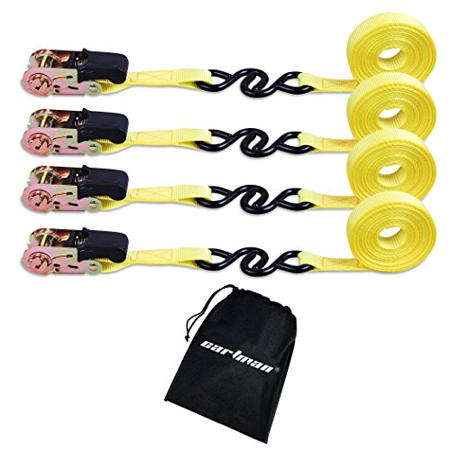 Product Cover Cartman Ratchet Tie Down, 4Pk 15Ft, 500Lbs Load Cap/ 1500Lbs Break Strength, Cargo Straps for Moving Appliances, Lawn Equipment, Motorcycle in a Truck, with Carry Bag