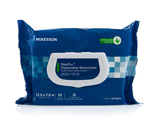 Product Cover McKesson Brand StayDry Premoistened Bath Wipes with Aloe 8 X 12 Inch - Case of 600 (50 per Pack, 12 Packs per Case)
