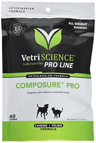 Product Cover VetriScience Composure Pro Bite Size Chews for Dogs and Cats - Chicken Flavor Pet Relaxants & Anti-Anxiety Treatment - 60 Soft Chews