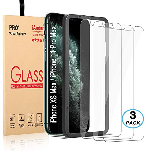 Product Cover iAnder [3-Pack] for iPhone 11 Pro Max/iPhone Xs Max Screen Protector with [Frame Easy Installation Tray] [Tempered Glass] Screen Protector Compatible with iPhone Xs Max/iPhone 11 Pro Max(6.5 inches)
