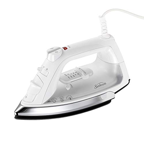 Product Cover Sunbeam Classic 1200 Watt Mid-size Anti-Drip Non-Stick Soleplate Iron with Shot of Steam/Vertical Shot feature and 8' 360-degree Swivel Cord, White/Clear, GCSBCL-317-000