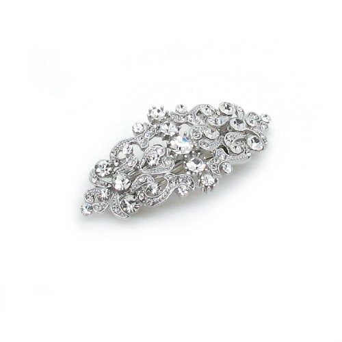Product Cover Sparkly Bride Bridal Hair Barrette Vintage Romancing Heart Rhinestone Crystal Small 2.5 inches
