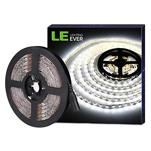 Product Cover LE 16.4ft LED Strip Light, Super Bright, 300 LEDs SMD 5050, Non-Waterproof LED Tape, Flexible Rope Light for Home, Kitchen, Under Cabinet, Bedroom, 12V Power Supply Not Included, Daylight White