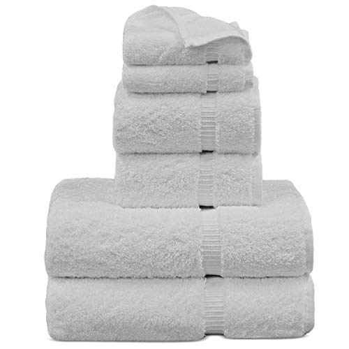 Product Cover Chakir Turkish Linens Dobby Border Luxury Hotel & Spa Turkish Cotton Bath Bundle (White, 6-Piece Towel Set)