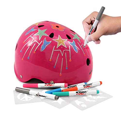 Product Cover Wipeout Dry Erase Kids Helmet for Bike, Skate, and Scooter, Neon Pink, Ages 8+