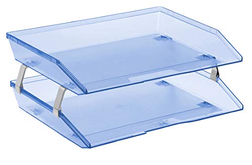 Product Cover Acrimet Facility 2 Tier Letter Tray Side Load Plastic Desktop File Organizer (Clear Blue Color)