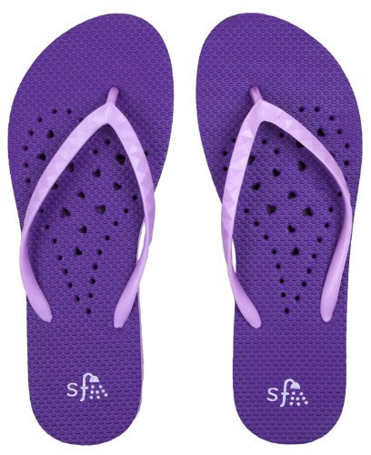 Product Cover Showaflops Womens' Antimicrobial Shower & Water Sandals for Pool, Beach, Dorm and Gym - Violet/Lav Long Heart 7/8