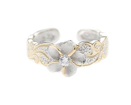 Product Cover Hawaiian Sterling Silver with Yellow Gold Flashed Plumeria Toe Ring with Synthetic CZ Accent