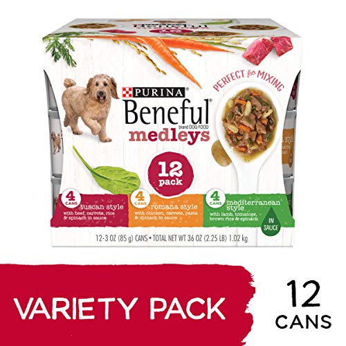 Product Cover Purina Beneful Wet Dog Food Variety Pack, Medleys Tuscan, Romana & Mediterranean Style - (2 Packs of 12) 3 oz. Cans