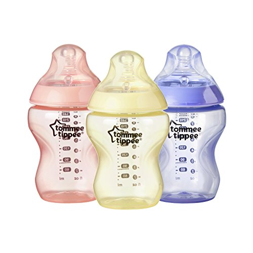 Product Cover Tommee Tippee Closer to Nature Baby Bottle, Anti-Colic, BPA-Free - Girl, Pink/Yellow/Purple, Slow Flow, 9 Ounce, 3 Count (Colors May Vary)