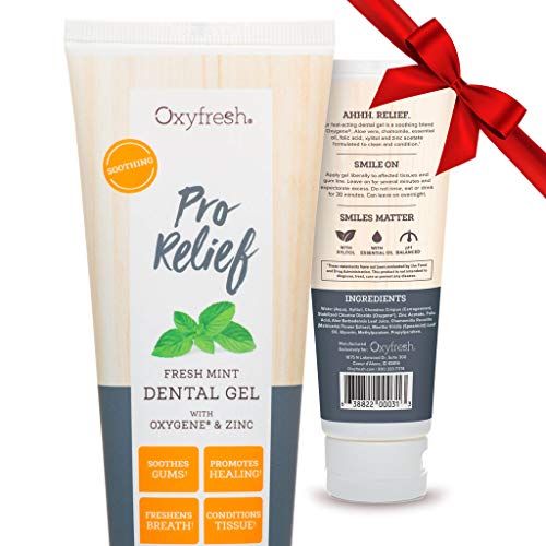Product Cover Oxyfresh Pro Relief Dental Gel: Soothes Sensitive Gums - Promotes Healing - Best for: Sore Gums, Tooth Extraction, Oral Surgery, Braces, Dentures, Canker Sore, Etc. - Dentist Recommended - 4 oz