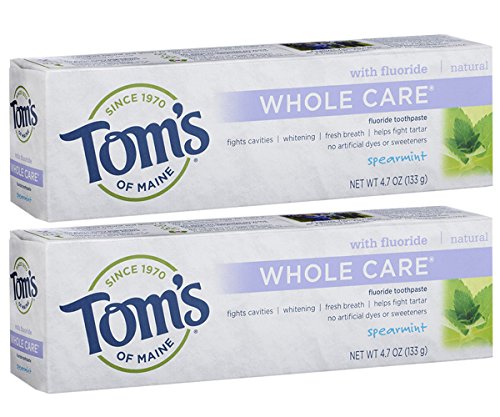 Product Cover Tom's of Maine Whole Care Fluoride Toothpaste, Natural Toothpaste, Whitening Toothpaste, Spearmint, 4.7 Ounce, 2-Pack