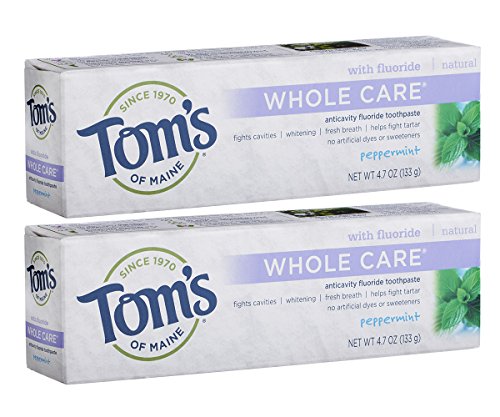 Product Cover Tom's of Maine Whole Care Fluoride Toothpaste, Natural Toothpaste, Whitening Toothpaste, Peppermint, 4.7 Ounce, 2-Pack