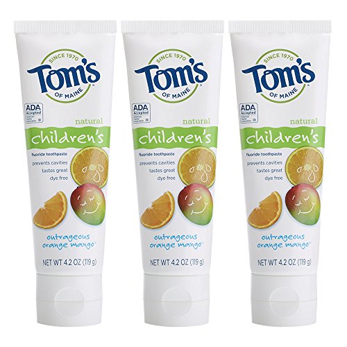 Product Cover Tom's of Maine Anticavity Fluoride Children's Toothpaste, Kids Toothpaste, Toothpaste for Kids, Outrageous Orange-Mango, 4.2 Ounce (Pack of 3)