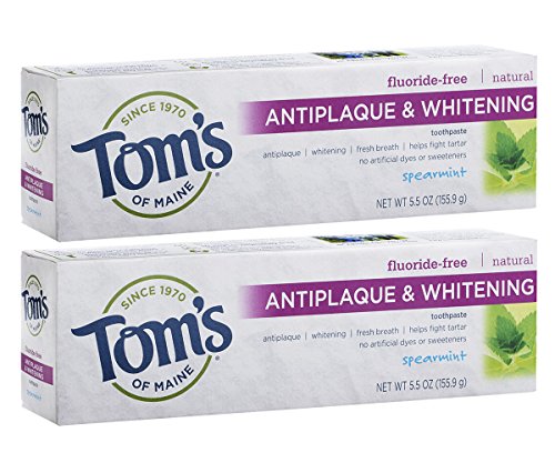 Product Cover Tom's of Maine Fluoride-Free Antiplaque & Whitening Toothpaste, Natural Toothpaste, Fluoride Free Toothpaste, Spearmint, 5.5 Ounce, 2-Pack