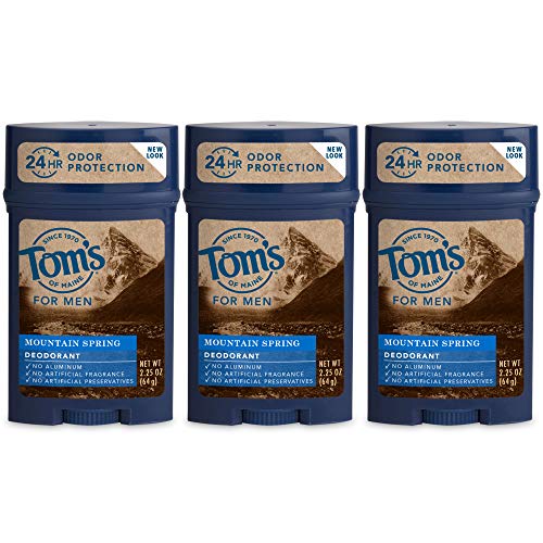 Product Cover Tom's of Maine Men's Long Lasting Wide Stick Deodorant, Deodorant for Men, Natural Deodorant, Mountain Spring, 2.25 Ounce, 3-Pack