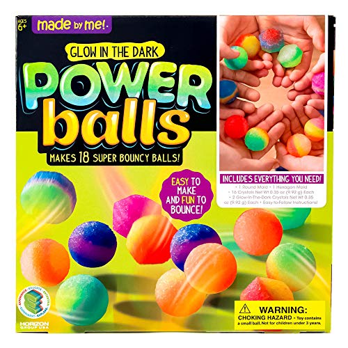 Product Cover Made By Me Glow The Dark Powerballs by Horizon Group USA, DIY STEM Kit. Make 18 Bouncy Crystal Power Balls, Molds and Instructions Included,Multicolored