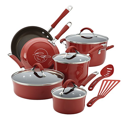 Product Cover Rachael Ray 16339 Cucina Nonstick Cookware Pots and Pans Set, 12 Piece, Cranberry Red