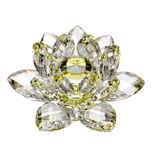 Product Cover Amlong Crystal Hue Reflection Crystal Lotus Flower with Gift Box, Yellow (4 Inch)