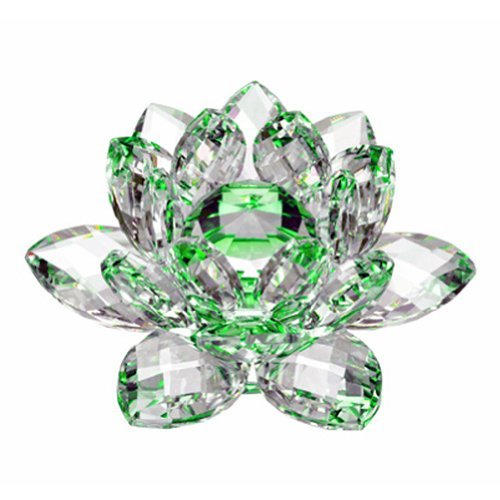 Product Cover Amlong Crystal Hue Reflection Crystal Lotus Flower with Gift Box, Green (4 Inch)