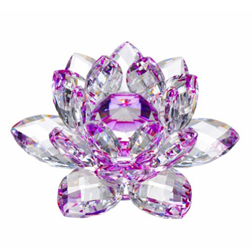 Product Cover Amlong Crystal Hue Reflection Crystal Lotus Flower with Gift Box, Purple (5 Inch)