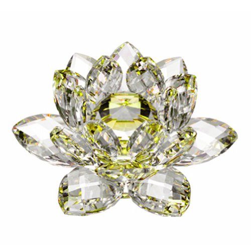 Product Cover Amlong Crystal Hue Reflection Crystal Lotus Flower with Gift Box, Yellow (5 Inch)