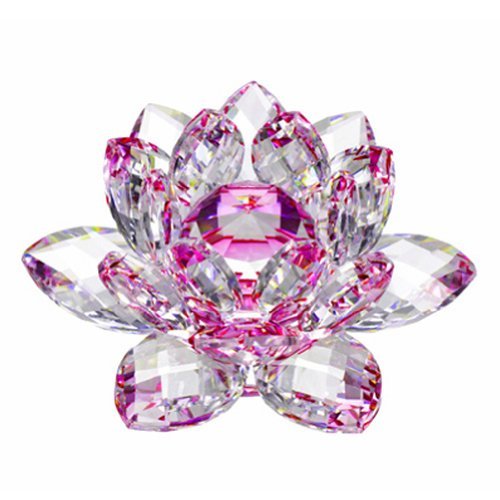Product Cover Amlong Crystal Hue Reflection Crystal Lotus Flower with Gift Box, Pink (5 Inch)