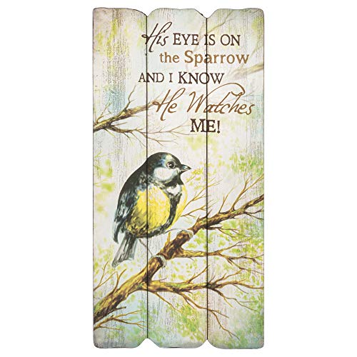 Product Cover P. Graham Dunn His Eye is On The Sparrow 12 x 6 Small Fence Post Wood Look Decorative Sign Plaque