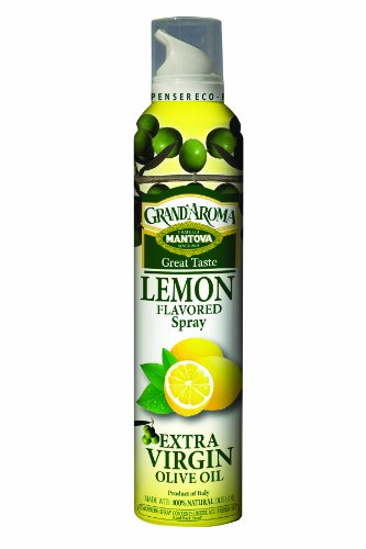 Product Cover Mantova Spray 100% Extra Virgin Olive Oil, Lemon, 8 Ounce, all-natural product that has a great balance of Lemon and extra virgin olive oil flavor, helps you to control quantity of oil used.