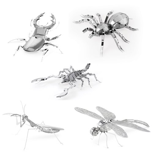 Product Cover Set of 5 Metal Earth 3D Laser Cut Models - Bugs: Scorpion, Stag Beetle, Tarantula, Praying Mantis, & Dragonfly