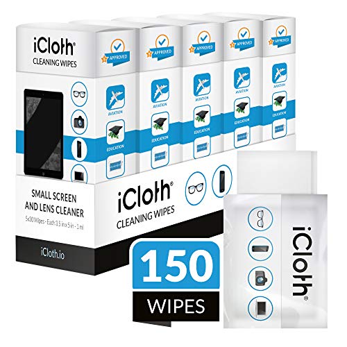 Product Cover iCloth Lens and Screen Cleaner Pro-Grade Individually Wrapped Wet Wipes, Wipes for Cleaning Small Electronic Devices Like Smartphones and Tablets Box of 150