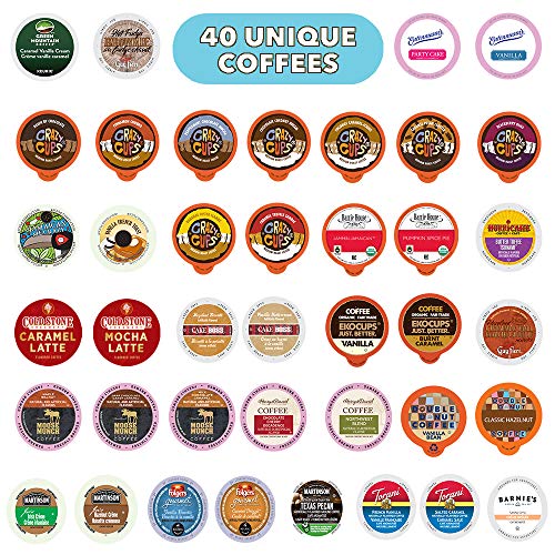 Product Cover Flavored Coffee Variety Sampler Pack,  Kcups and Single Serve Pods, Assorted Flavors with No Duplicates, 40 Count - Flavored Coffees for Keurig Machines - Great Coffee Gift