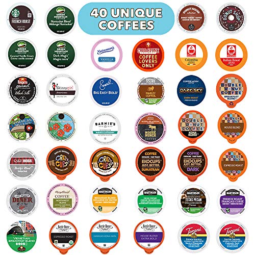 Product Cover Coffee Variety Pack, Single Serve Pods for Keurig K-Cup Machines, 40 Count - No Duplicates - Assorted Dark Roast, Flavored Coffees, Breakfast Blend, Espresso Roast and more - Great Coffee Gift