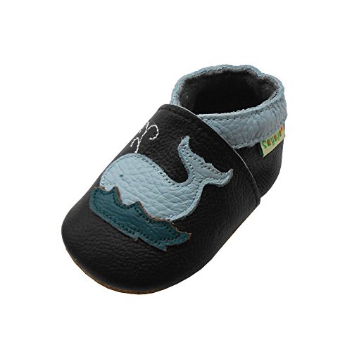 Product Cover SAYOYO Baby Cute Dolphin Soft Sole Black Leather Infant and Toddler Shoes 6-12Months