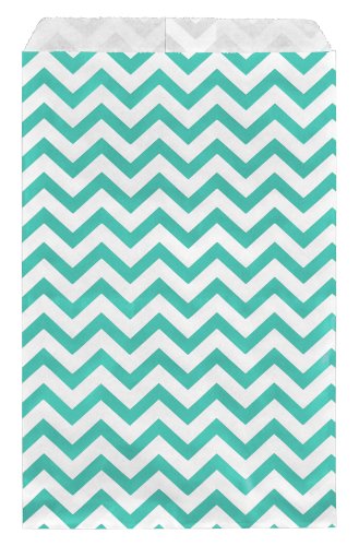 Product Cover 200 pcs Turquoise Chevron Paper Gift Bags Shopping Sales Tote Bags 6