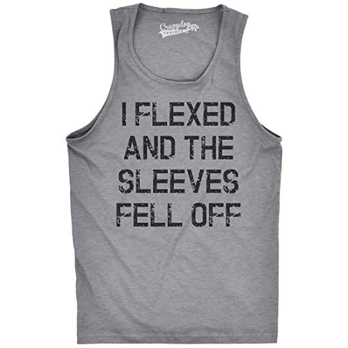 Product Cover Mens I Flexed and The Sleeves Fell Off Tank Top Funny Sleeveless Gym Workout Shirt (Heather Grey) - M