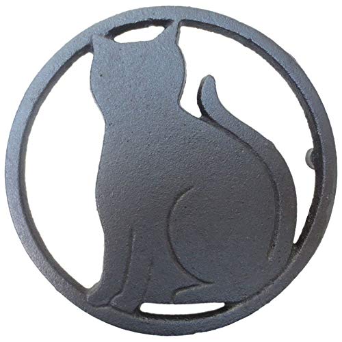 Product Cover Black Cat Metal Trivet with Feet for Kitchen or Dining Table - Cast Iron - 5.6-Inches Across - More than One Makes a Set for Countertop - Popular Cat Lover Gifts and Halloween Decorations
