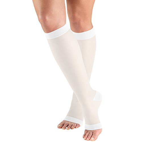 Product Cover Truform Sheer Compression Stockings, 15-20 mmHg, Women's Knee High Length, Open Toe, 20 Denier, White, Small