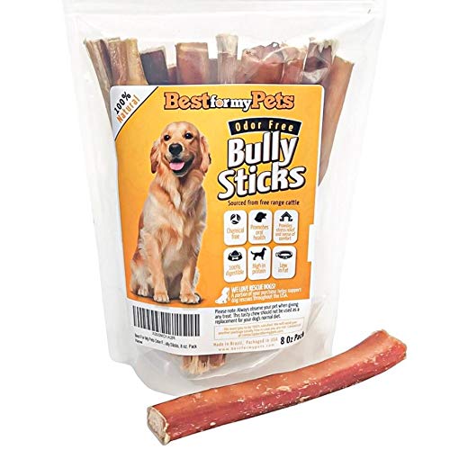 Product Cover Bully Sticks Odor-Free - 6-Inch All-Natural Dog Treats Premium Beef Dog Chews, 8-Ounce Bag