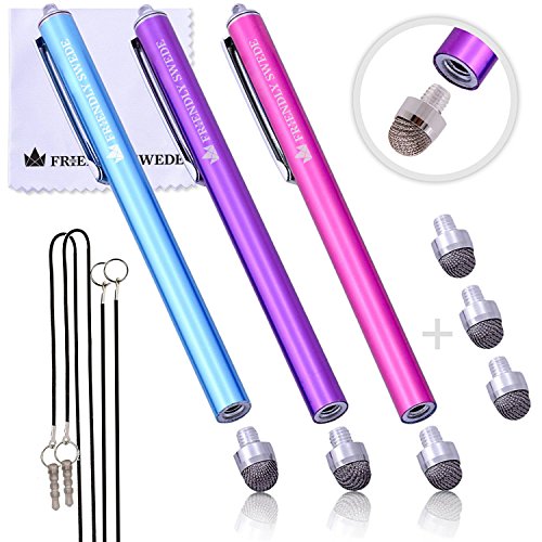 Product Cover The Friendly Swede Stylus Pen Replaceable Micro-Knit Mesh Tip - Capacitive Touchscreen Stylus, Tablet Styli with Lanyards, Touch Screen Cleaning Cloth and Replacement Tips (3 Pack)