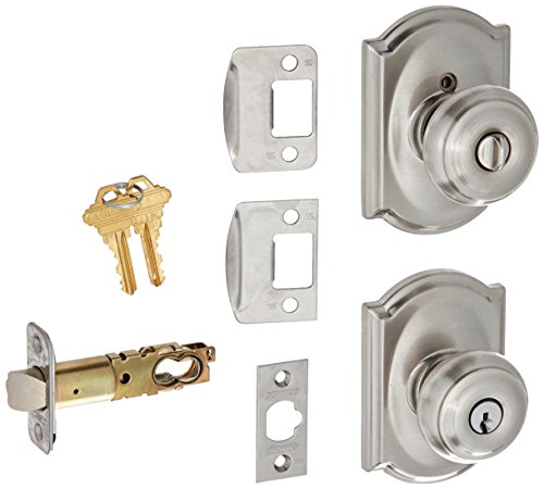 Product Cover Schlage F51A GEO 619 CAM Georgian Knob with Camelot Trim Keyed Entry Lock, Satin Nickel