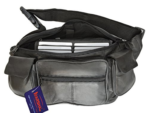 Product Cover New Large Genuine Leather Waist Bag Fanny Pack with Two Cell Phone Pockets and Six Exterior Pockets