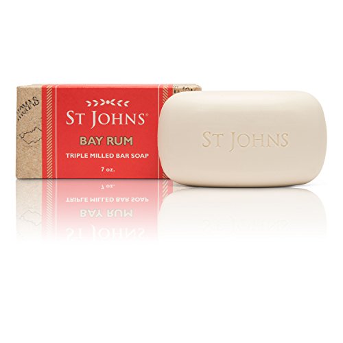 Product Cover Bay Rum Soap Bar by St Johns. 7 Oz Luxury Mens Bath Soap. 3X Milled Creamy and Fragrant Long Lasting. A best smelling, highly rated luxury soap for guys. Bay Leaf Oil. Glycerine. Vitamin E.