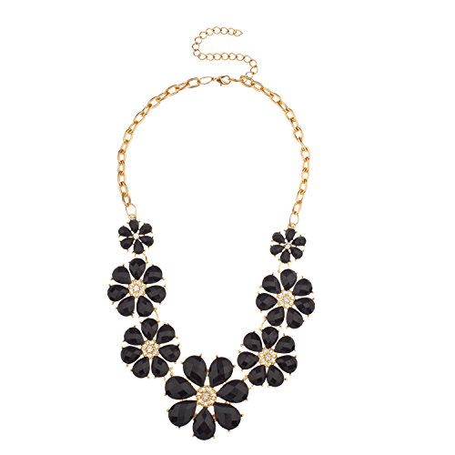 Product Cover Lux Accessories Faceted Black Floral Pave Flower Bib Statement Floral Chain Necklace