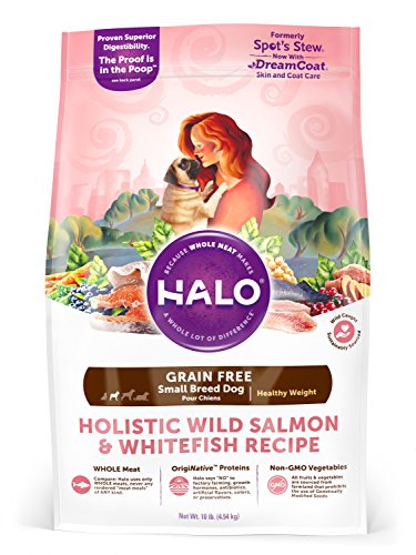 Product Cover Halo Grain Free Natural Dry Dog Food, Small Breed Healthy Weight Wild Salmon & Whitefish Recipe, 10-Pound Bag