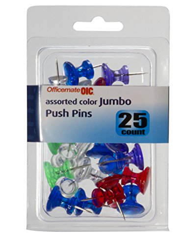 Product Cover Officemate OIC Jumbo Push Pins, Assorted Colors, 25 Pack (92613)