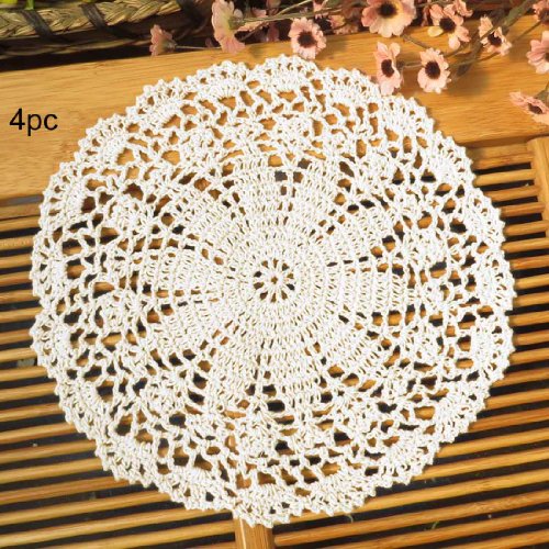 Product Cover kilofly Crochet Cotton Lace Table Placemats Doilies Value Pack, 4pc, Persia, White, 10 inch