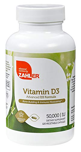 Product Cover Zahler Vitamin D3 50,000IU, an All-Natural Supplement Supporting Bone Muscle Teeth and Immune System, Advanced Formula Targeting Vitamin D Deficiencies, Certified Kosher, 120 Capsulses