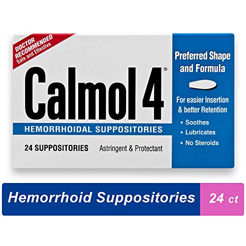 Product Cover Calmol 4 Hemorrhoidal Suppositories, 24 Count, Doctor Recommended for Relief of Burning and Irritation Caused by Anorectal Disorders