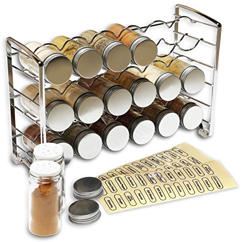 Product Cover DecoBros Spice Rack Stand holder with 18 bottles and 48 Labels, Chrome